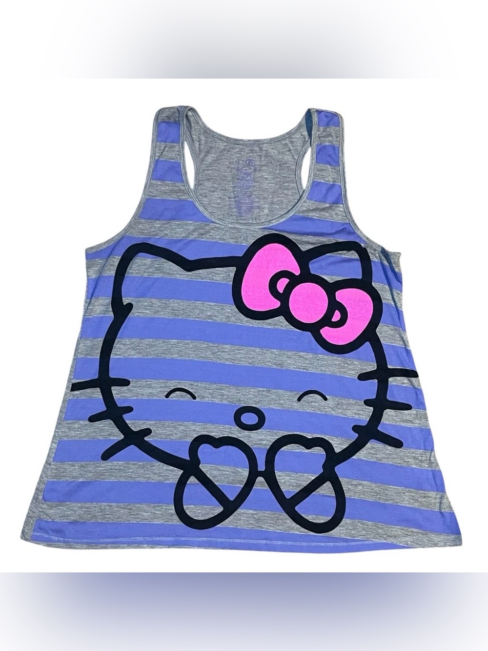 Hello Kitty -  Graphic Grey Tank Pastel Purple Stripes Pink Bow - Y2K - XXL
